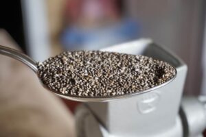 Chia Seeds on a spoon being served up as part of a weight loss regime.